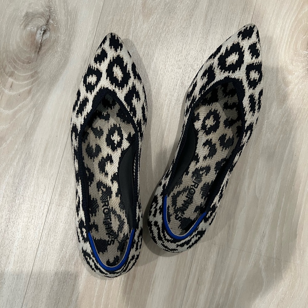 Rothy's Black and Cream Leopard Knit Pointed Ballet Flats - Picture 2 of 3